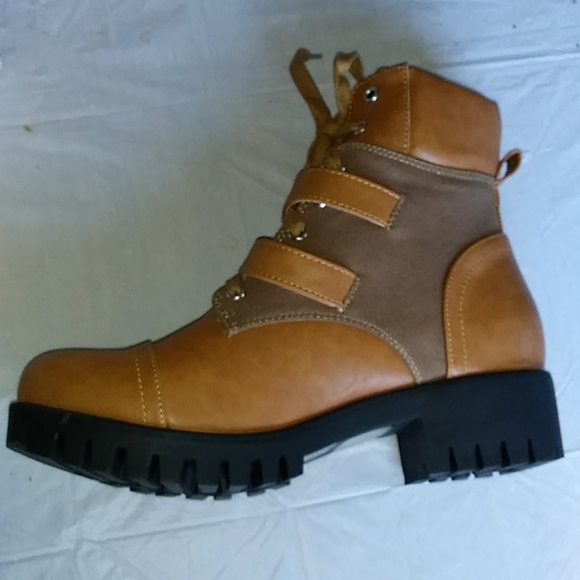 New Madigan Cognac/PU Combat Boot w Tw - Picture 8 of 12